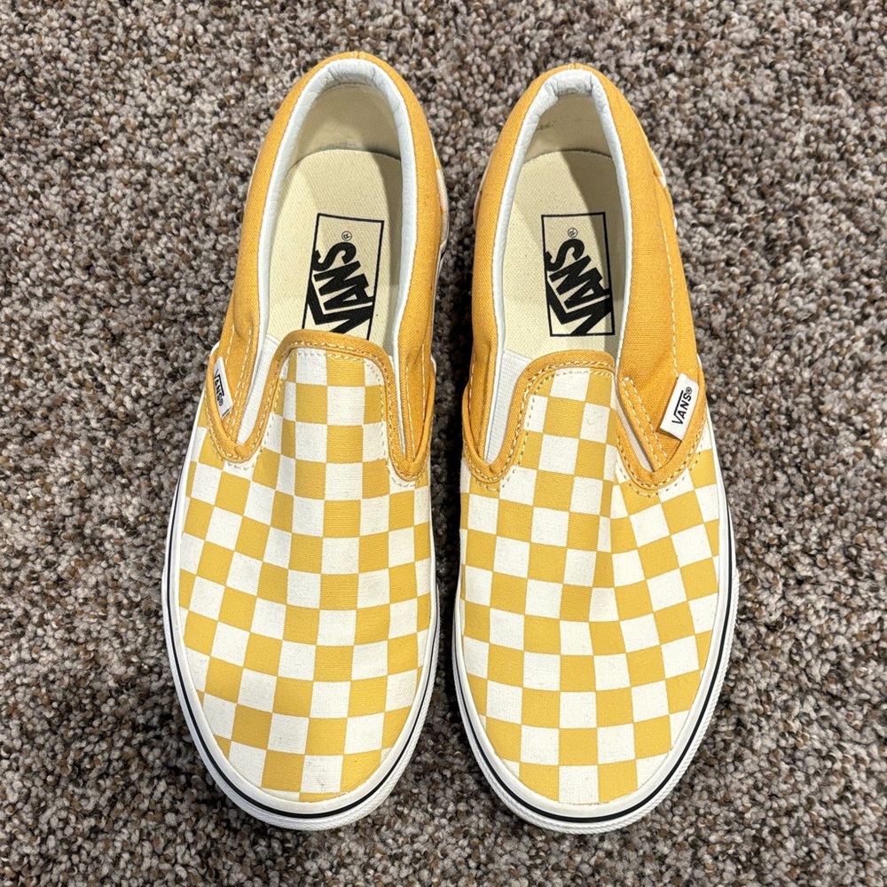 Vans Women’s Yellow and White Checkered Sneakers